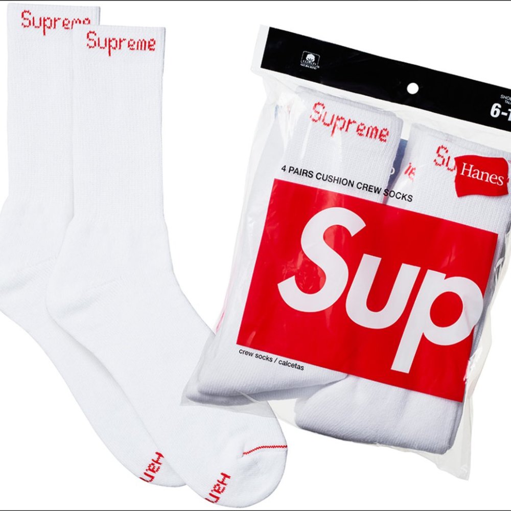 Supreme Hanes Crew Socks - 4-Pack - White - 100% Authentic